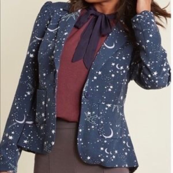 Modcloth Jackets & Blazers - NWOT ModCloth Stargazing Splendor Blazer in Navy Star Celestial Zodiac Sz Large